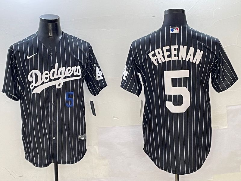 Men Los Angeles Dodgers #5 Freeman Black Stripe Jointly Name 2025 Nike MLB Jersey style 9